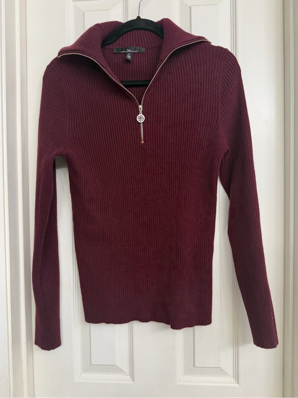7170 White House Black Market Women’s Ribbed Half-Zip Sweater Burgundy Size XL